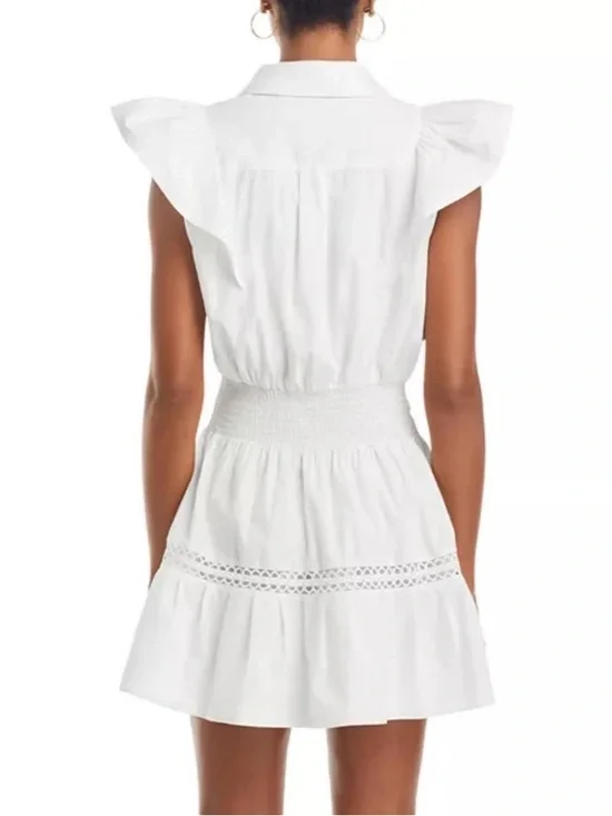 Ramy Brook White Eyelet Shirt Dress with Waist Tie - Picture 3 of 6